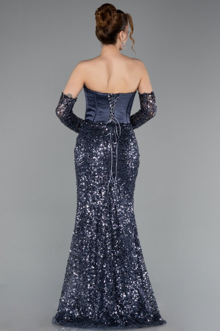 Abendkleid im Meerjungfrau-Stil Lang Schuppig Anthrazit ABU5927