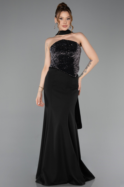 Abendkleid im Meerjungfrau-Stil Lang Schwarz ABU5924
