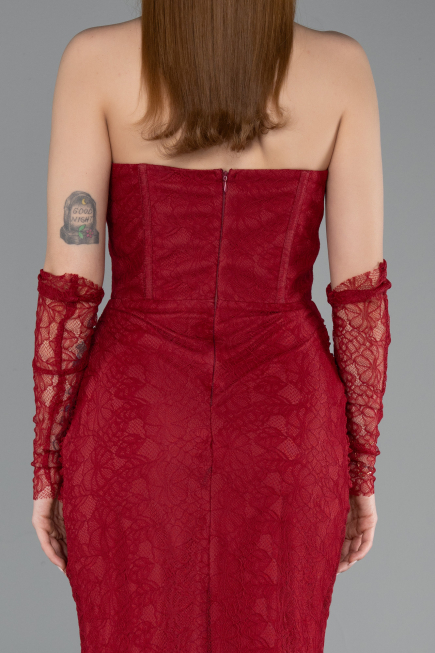 Abendkleid im Meerjungfrau-Stil Lang Spitze Weinrot ABU5933