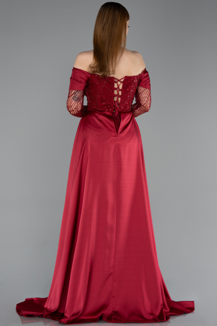 Abendkleid Lang Perlenbesetzt Weinrot ABU5934