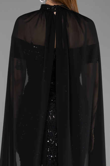 Abendkleid Lang Perlenbesetzt Schwarz ABU5915