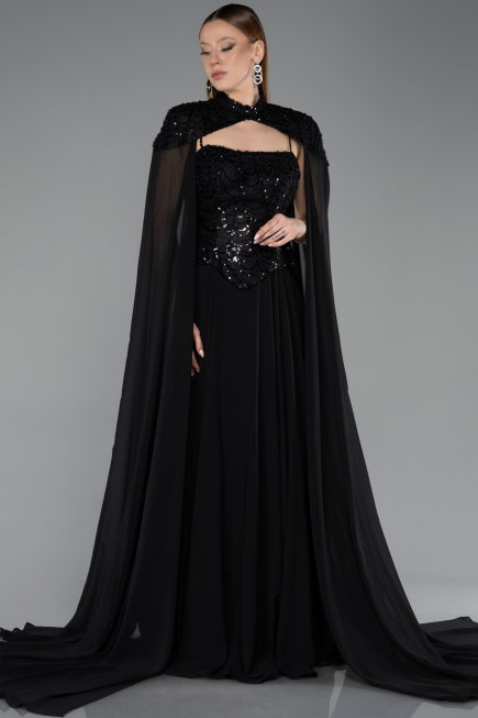 Abendkleid Lang Chiffon Schwarz ABU5931