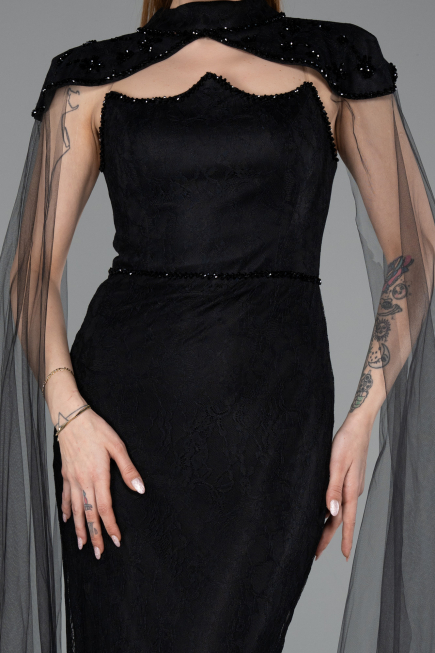 Abendkleid Lang Spitze Schwarz ABU5941