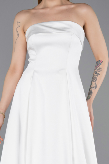 Abendkleid Lang Satin Weiß ABU5932