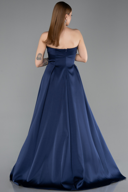 Abendkleid Lang Satin Marineblau ABU5932