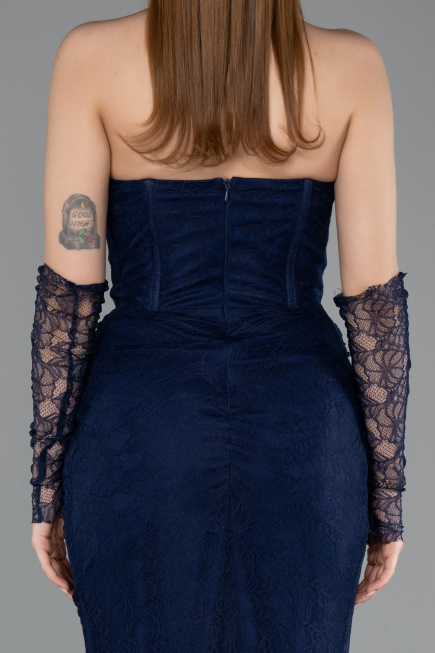 Abendkleid im Meerjungfrau-Stil Lang Spitze Marineblau ABU5933