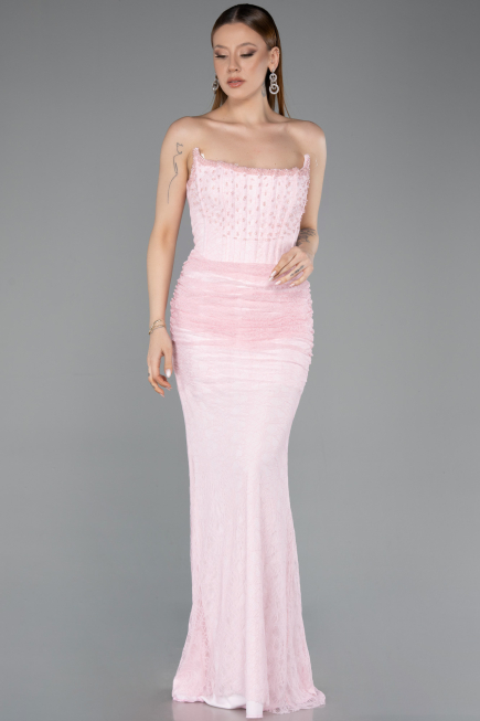 Abendkleid im Meerjungfrau-Stil Lang Spitze Puder ABU5933