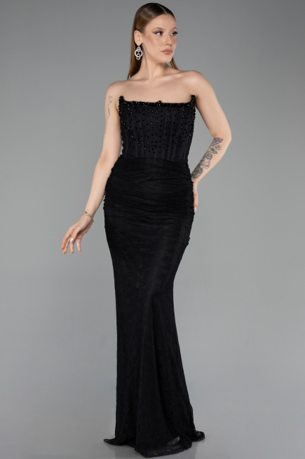 Abendkleid im Meerjungfrau-Stil Lang Spitze Schwarz ABU5933