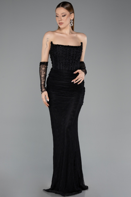 Abendkleid im Meerjungfrau-Stil Lang Spitze Schwarz ABU5933