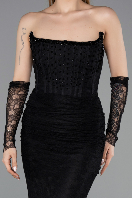 Abendkleid im Meerjungfrau-Stil Lang Spitze Schwarz ABU5933