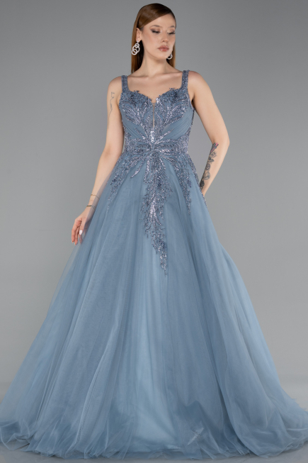 Designer Verlobungskleid Lang Rauchblau ABU5961