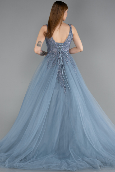 Designer Verlobungskleid Lang Rauchblau ABU5961