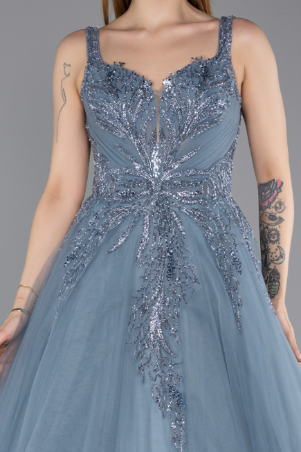 Designer Verlobungskleid Lang Rauchblau ABU5961