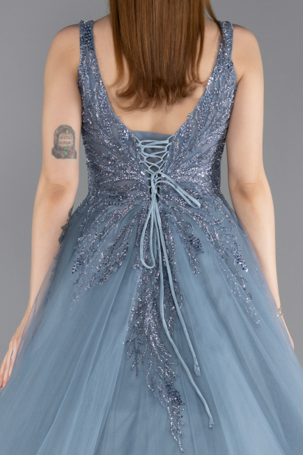Designer Verlobungskleid Lang Rauchblau ABU5961