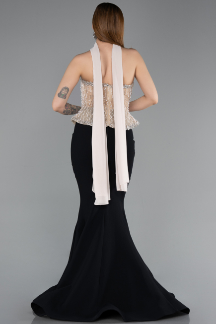 Designer Abendkleid Lang Schwarz-Beige ABU5951