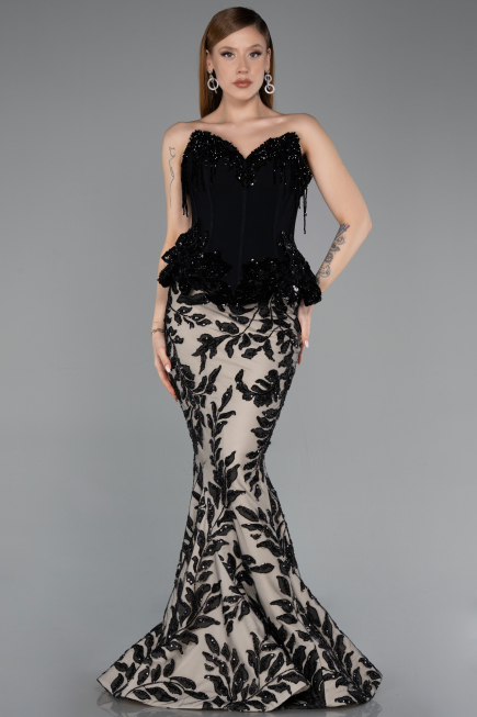 Designer Abendkleid Lang Schwarz ABU5954