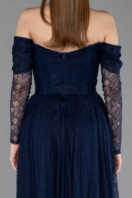 Abendkleid Lang Spitze Marineblau ABU5945
