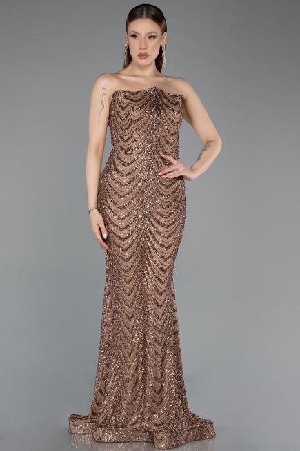 Abendkleid im Meerjungfrau-Stil Lang Schuppig Kupfer ABU5947