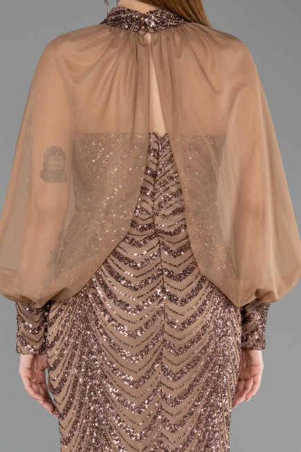 Abendkleid im Meerjungfrau-Stil Lang Schuppig Kupfer ABU5947