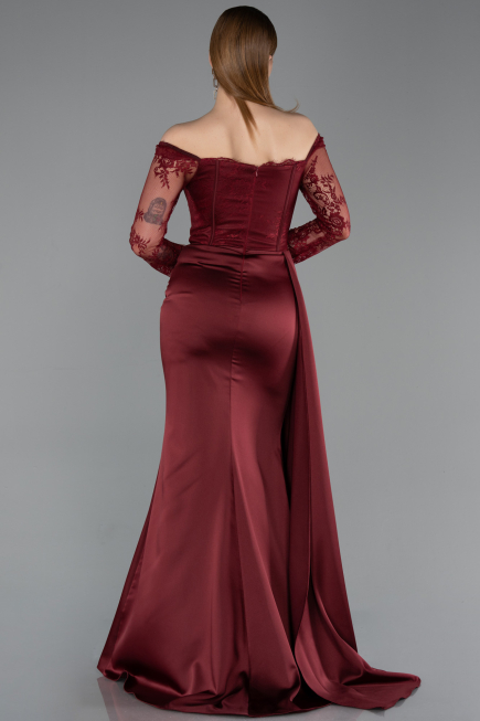Abendkleid im Meerjungfrau-Stil Lang Satin Weinrot ABU5949