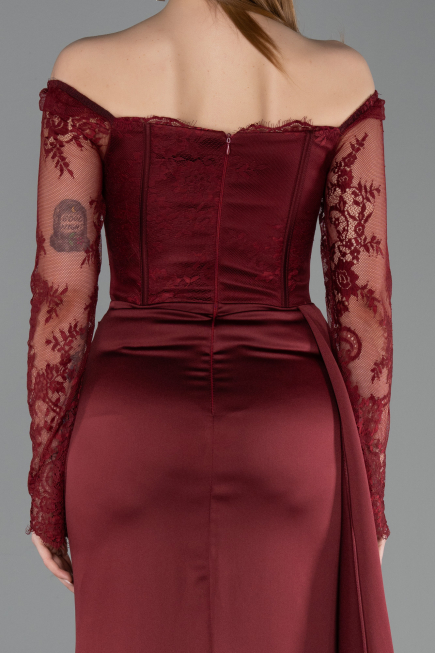 Abendkleid im Meerjungfrau-Stil Lang Satin Weinrot ABU5949