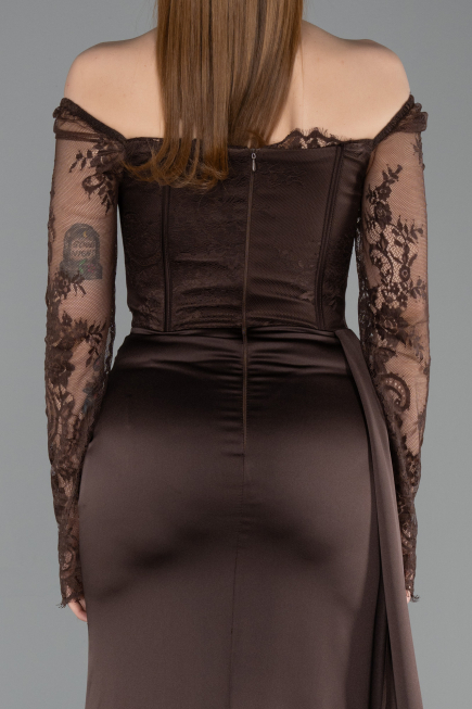 Abendkleid im Meerjungfrau-Stil Lang Satin Braun ABU5949
