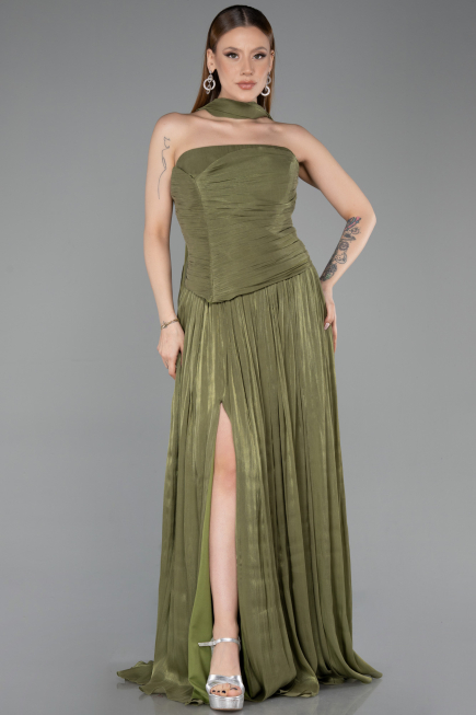 Kleider in Großen Größen Lang Chiffon Khaki ABU5958