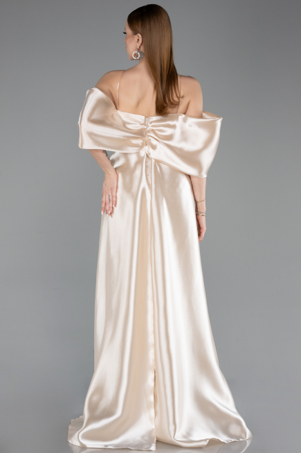 Beige Abendkleid Perlenbesetzt Lang ABU5234