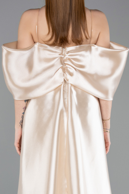 Beige Abendkleid Perlenbesetzt Lang ABU5234