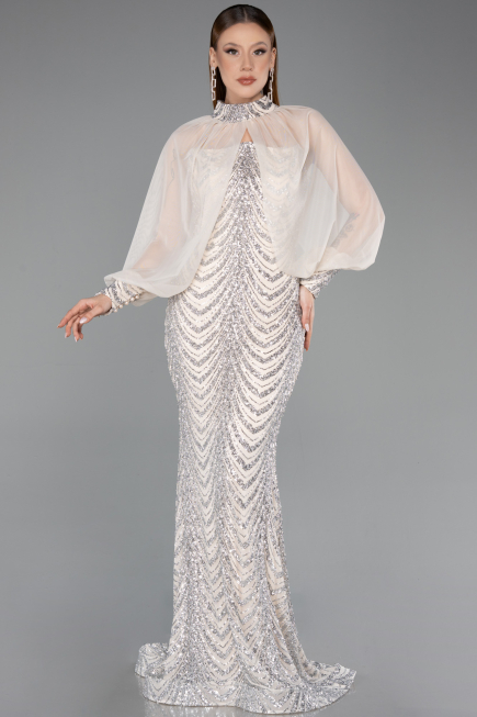Abendkleid im Meerjungfrau-Stil Lang Schuppig Beige ABU5947