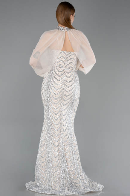 Abendkleid im Meerjungfrau-Stil Lang Schuppig Beige ABU5947