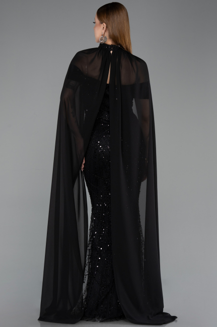 Abendkleid Lang Perlenbesetzt Schwarz ABU5915