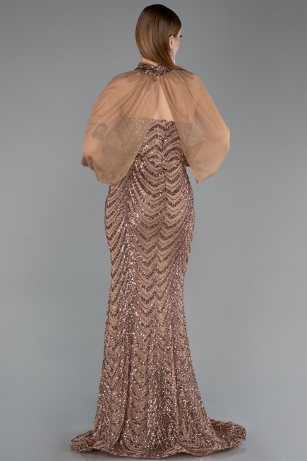 Abendkleid im Meerjungfrau-Stil Lang Schuppig Kupfer ABU5947