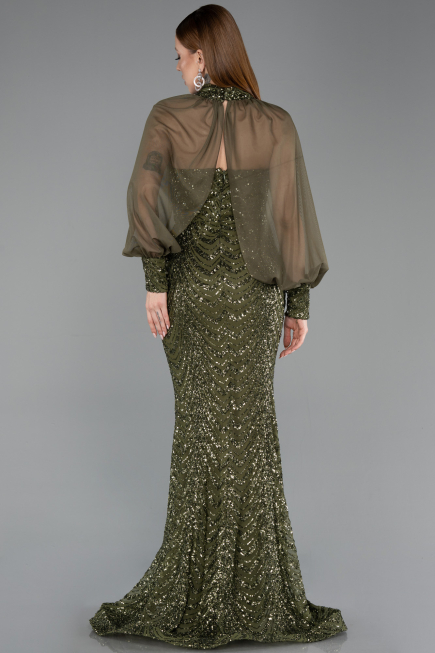 Abendkleid im Meerjungfrau-Stil Lang Schuppig Khaki ABU5947