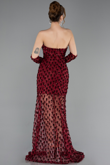 Abendkleid im Meerjungfrau-Stil Kurz Schuppig Weinrot ABK2581