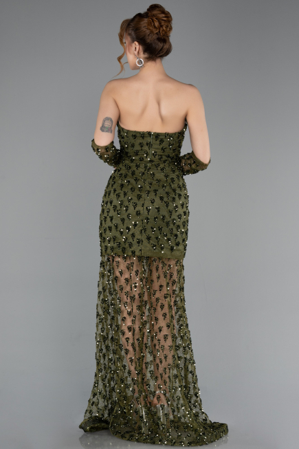 Abendkleid im Meerjungfrau-Stil Kurz Schuppig Khaki ABK2581