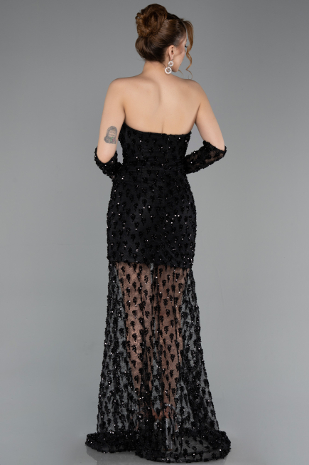 Abendkleid im Meerjungfrau-Stil Kurz Schuppig Schwarz ABK2581
