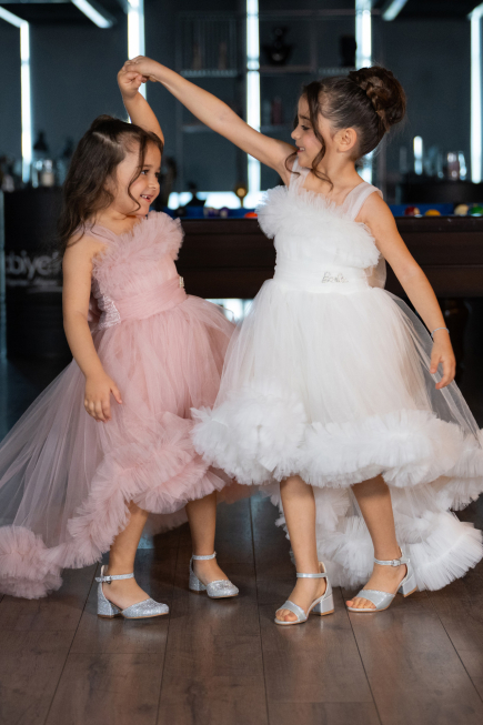 Abendkleid für Kinder Vorne Kurz-Hinten Lang Weiß ABO130