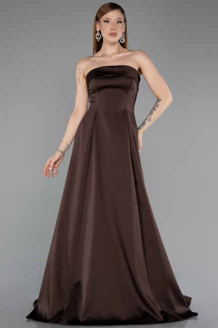 Abendkleid Lang Satin Braun ABU5932