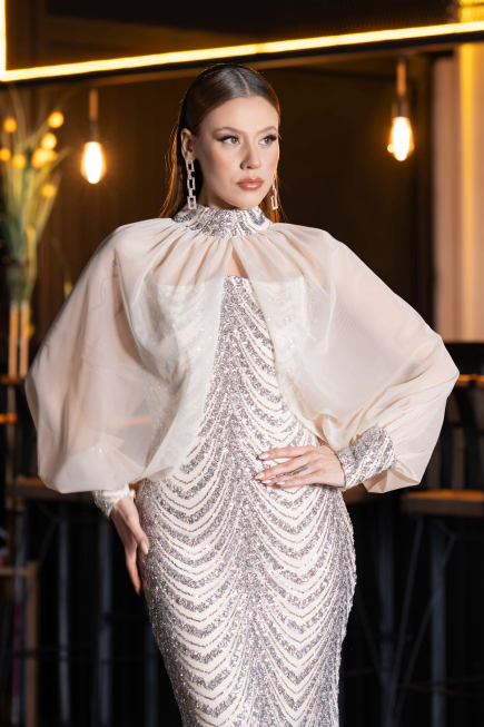 Abendkleid im Meerjungfrau-Stil Lang Schuppig Beige ABU5947