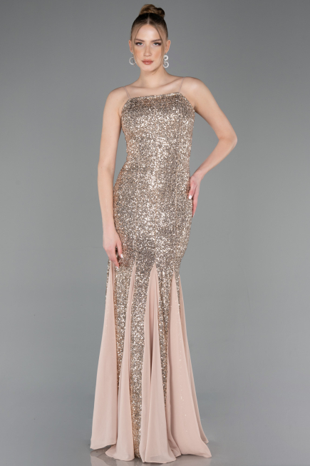 Abendkleid im Meerjungfrau-Stil Lang Gold ABU5939