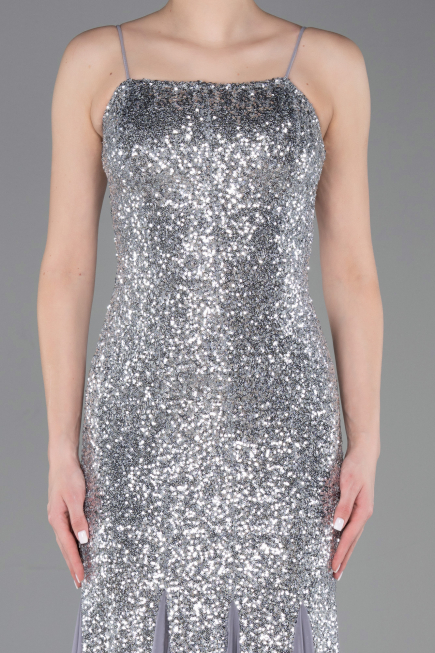 Abendkleid im Meerjungfrau-Stil Lang Silber ABU5939