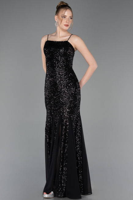 Abendkleid im Meerjungfrau-Stil Lang Schwarz ABU5939