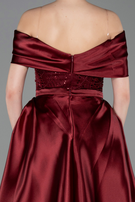 Abendkleid Lang Perlenbesetzt Weinrot ABU5400