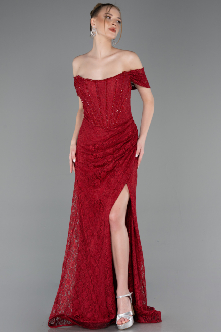 Abendkleid Lang Spitze Weinrot ABU5973