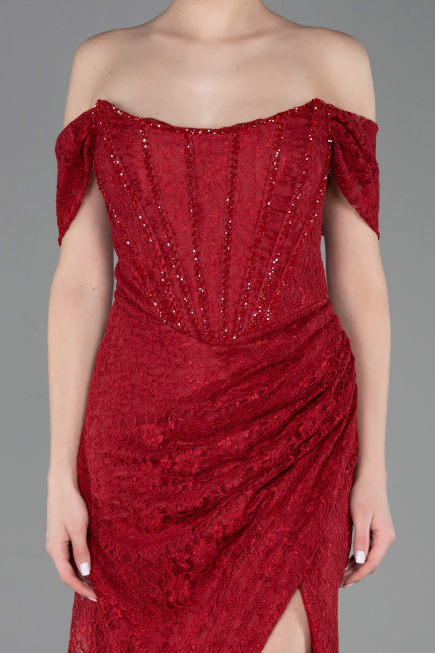 Abendkleid Lang Spitze Weinrot ABU5973