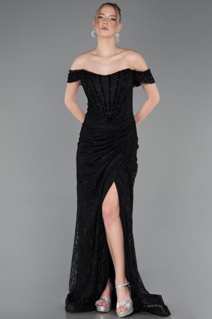 Abendkleid Lang Spitze Schwarz ABU5973