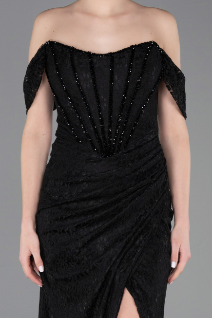 Abendkleid Lang Spitze Schwarz ABU5973