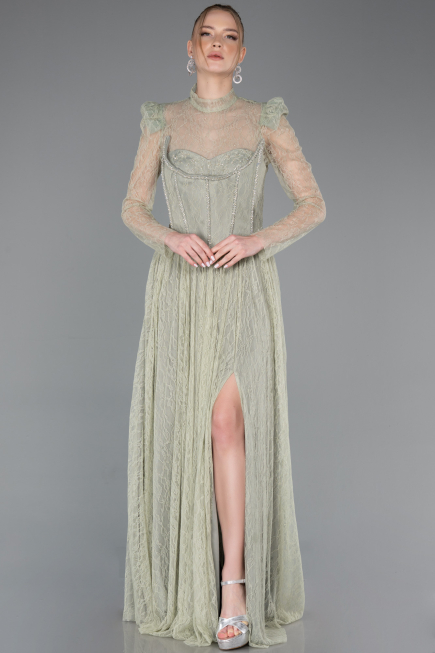 Standesamtkleid Lang Spitze Minzgrün ABU5887