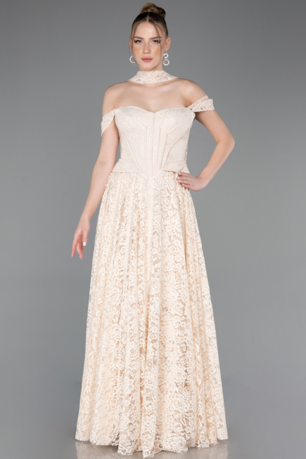 Abendkleid Lang Spitze Beige ABU5942